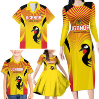 Custom Uganda Cricket Family Matching Long Sleeve Bodycon Dress and Hawaiian Shirt Go Cricket Cranes Go - Wonder Print Shop