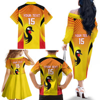 Custom Uganda Cricket Family Matching Off The Shoulder Long Sleeve Dress and Hawaiian Shirt Go Cricket Cranes Go - Wonder Print Shop