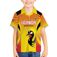Custom Uganda Cricket Family Matching Off The Shoulder Long Sleeve Dress and Hawaiian Shirt Go Cricket Cranes Go - Wonder Print Shop