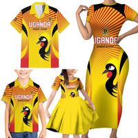 Custom Uganda Cricket Family Matching Short Sleeve Bodycon Dress and Hawaiian Shirt Go Cricket Cranes Go - Wonder Print Shop