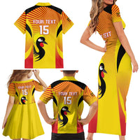 Custom Uganda Cricket Family Matching Short Sleeve Bodycon Dress and Hawaiian Shirt Go Cricket Cranes Go - Wonder Print Shop