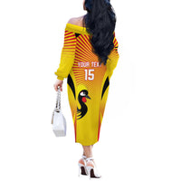 Custom Uganda Cricket Off The Shoulder Long Sleeve Dress Go Cricket Cranes Go - Wonder Print Shop