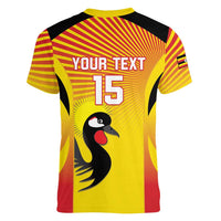 Custom Uganda Cricket Women V-Neck T-Shirt Go Cricket Cranes Go - Wonder Print Shop