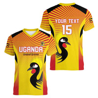Custom Uganda Cricket Women V-Neck T-Shirt Go Cricket Cranes Go - Wonder Print Shop