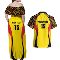 Custom Uganda Cricket Couples Matching Off Shoulder Maxi Dress and Hawaiian Shirt Go Cricket Cranes - Wonder Print Shop