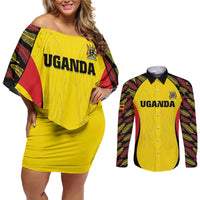 Custom Uganda Cricket Couples Matching Off Shoulder Short Dress and Long Sleeve Button Shirt Go Cricket Cranes - Wonder Print Shop