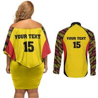 Custom Uganda Cricket Couples Matching Off Shoulder Short Dress and Long Sleeve Button Shirt Go Cricket Cranes - Wonder Print Shop