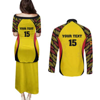 Custom Uganda Cricket Couples Matching Puletasi and Long Sleeve Button Shirt Go Cricket Cranes - Wonder Print Shop