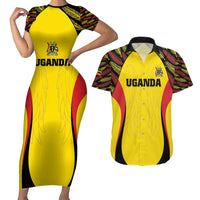 Custom Uganda Cricket Couples Matching Short Sleeve Bodycon Dress and Hawaiian Shirt Go Cricket Cranes - Wonder Print Shop