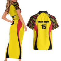 Custom Uganda Cricket Couples Matching Short Sleeve Bodycon Dress and Hawaiian Shirt Go Cricket Cranes - Wonder Print Shop