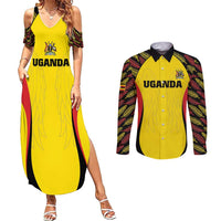 Custom Uganda Cricket Couples Matching Summer Maxi Dress and Long Sleeve Button Shirt Go Cricket Cranes - Wonder Print Shop