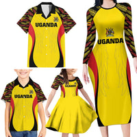 Custom Uganda Cricket Family Matching Long Sleeve Bodycon Dress and Hawaiian Shirt Go Cricket Cranes - Wonder Print Shop