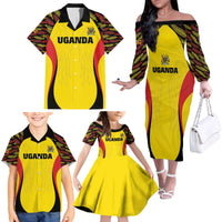 Custom Uganda Cricket Family Matching Off The Shoulder Long Sleeve Dress and Hawaiian Shirt Go Cricket Cranes - Wonder Print Shop