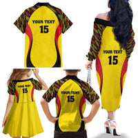 Custom Uganda Cricket Family Matching Off The Shoulder Long Sleeve Dress and Hawaiian Shirt Go Cricket Cranes - Wonder Print Shop