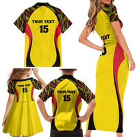 Custom Uganda Cricket Family Matching Short Sleeve Bodycon Dress and Hawaiian Shirt Go Cricket Cranes - Wonder Print Shop