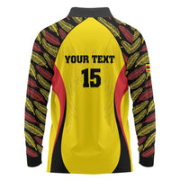 Custom Uganda Cricket Long Sleeve Polo Shirt Go Cricket Cranes - Wonder Print Shop