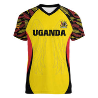 Custom Uganda Cricket Women V-Neck T-Shirt Go Cricket Cranes - Wonder Print Shop