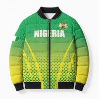 Custom Nigeria Cricket Bomber Puffer Jacket Come On Yellow Greens - Wonder Print Shop