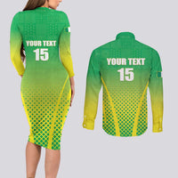 Custom Nigeria Cricket Couples Matching Long Sleeve Bodycon Dress and Long Sleeve Button Shirt Come On Yellow Greens - Wonder Print Shop