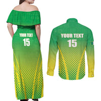 Custom Nigeria Cricket Couples Matching Off Shoulder Maxi Dress and Long Sleeve Button Shirt Come On Yellow Greens - Wonder Print Shop