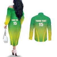 Custom Nigeria Cricket Couples Matching Off The Shoulder Long Sleeve Dress and Long Sleeve Button Shirt Come On Yellow Greens - Wonder Print Shop