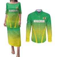 Custom Nigeria Cricket Couples Matching Puletasi and Long Sleeve Button Shirt Come On Yellow Greens - Wonder Print Shop