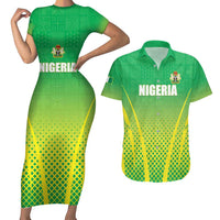 Custom Nigeria Cricket Couples Matching Short Sleeve Bodycon Dress and Hawaiian Shirt Come On Yellow Greens - Wonder Print Shop