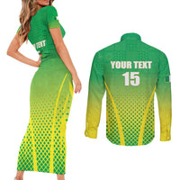 Custom Nigeria Cricket Couples Matching Short Sleeve Bodycon Dress and Long Sleeve Button Shirt Come On Yellow Greens - Wonder Print Shop