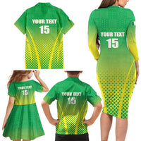 Custom Nigeria Cricket Family Matching Long Sleeve Bodycon Dress and Hawaiian Shirt Come On Yellow Greens - Wonder Print Shop