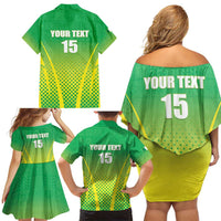 Custom Nigeria Cricket Family Matching Off Shoulder Short Dress and Hawaiian Shirt Come On Yellow Greens - Wonder Print Shop