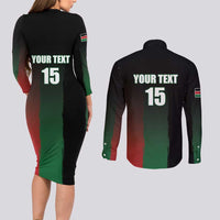 Custom Kenya Cricket Couples Matching Long Sleeve Bodycon Dress and Long Sleeve Button Shirt Go Simbas Go - Wonder Print Shop
