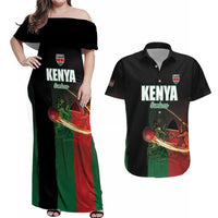 Custom Kenya Cricket Couples Matching Off Shoulder Maxi Dress and Hawaiian Shirt Go Simbas Go - Wonder Print Shop