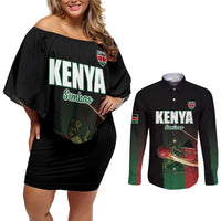 Custom Kenya Cricket Couples Matching Off Shoulder Short Dress and Long Sleeve Button Shirt Go Simbas Go - Wonder Print Shop