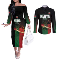 Custom Kenya Cricket Couples Matching Off The Shoulder Long Sleeve Dress and Long Sleeve Button Shirt Go Simbas Go - Wonder Print Shop