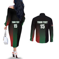 Custom Kenya Cricket Couples Matching Off The Shoulder Long Sleeve Dress and Long Sleeve Button Shirt Go Simbas Go - Wonder Print Shop