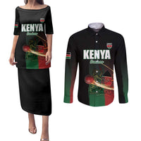 Custom Kenya Cricket Couples Matching Puletasi and Long Sleeve Button Shirt Go Simbas Go - Wonder Print Shop