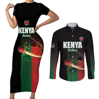 Custom Kenya Cricket Couples Matching Short Sleeve Bodycon Dress and Long Sleeve Button Shirt Go Simbas Go - Wonder Print Shop