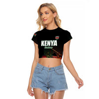 Custom Kenya Cricket Raglan Cropped T Shirt Go Simbas Go - Wonder Print Shop