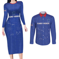 Custom Cape Verde Football Couples Matching Long Sleeve Bodycon Dress and Long Sleeve Button Shirt Come On Tubaroes Azuis - Blue - Wonder Print Shop