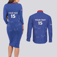 Custom Cape Verde Football Couples Matching Long Sleeve Bodycon Dress and Long Sleeve Button Shirt Come On Tubaroes Azuis - Blue - Wonder Print Shop