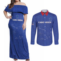 Custom Cape Verde Football Couples Matching Off Shoulder Maxi Dress and Long Sleeve Button Shirt Come On Tubaroes Azuis - Blue - Wonder Print Shop