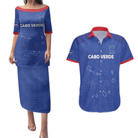 Custom Cape Verde Football Couples Matching Puletasi and Hawaiian Shirt Come On Tubaroes Azuis - Blue - Wonder Print Shop