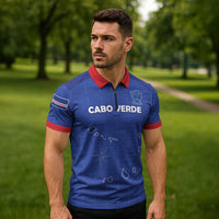 Custom Cape Verde Football Zipper Polo Shirt Come On Tubaroes Azuis - Blue - Wonder Print Shop