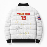 Custom Cape Verde Football Bomber Puffer Jacket Come On Tubaroes Azuis - White - Wonder Print Shop