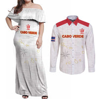 Custom Cape Verde Football Couples Matching Off Shoulder Maxi Dress and Long Sleeve Button Shirt Come On Tubaroes Azuis - White - Wonder Print Shop
