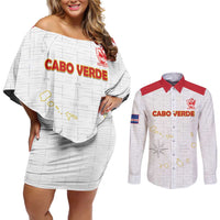 Custom Cape Verde Football Couples Matching Off Shoulder Short Dress and Long Sleeve Button Shirt Come On Tubaroes Azuis - White - Wonder Print Shop