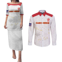 Custom Cape Verde Football Couples Matching Puletasi and Long Sleeve Button Shirt Come On Tubaroes Azuis - White - Wonder Print Shop
