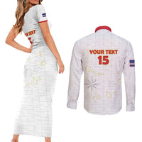 Custom Cape Verde Football Couples Matching Short Sleeve Bodycon Dress and Long Sleeve Button Shirt Come On Tubaroes Azuis - White - Wonder Print Shop
