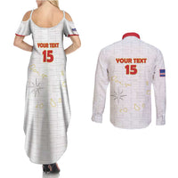 Custom Cape Verde Football Couples Matching Summer Maxi Dress and Long Sleeve Button Shirt Come On Tubaroes Azuis - White - Wonder Print Shop