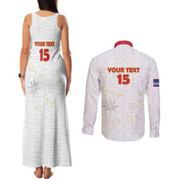 Custom Cape Verde Football Couples Matching Tank Maxi Dress and Long Sleeve Button Shirt Come On Tubaroes Azuis - White - Wonder Print Shop